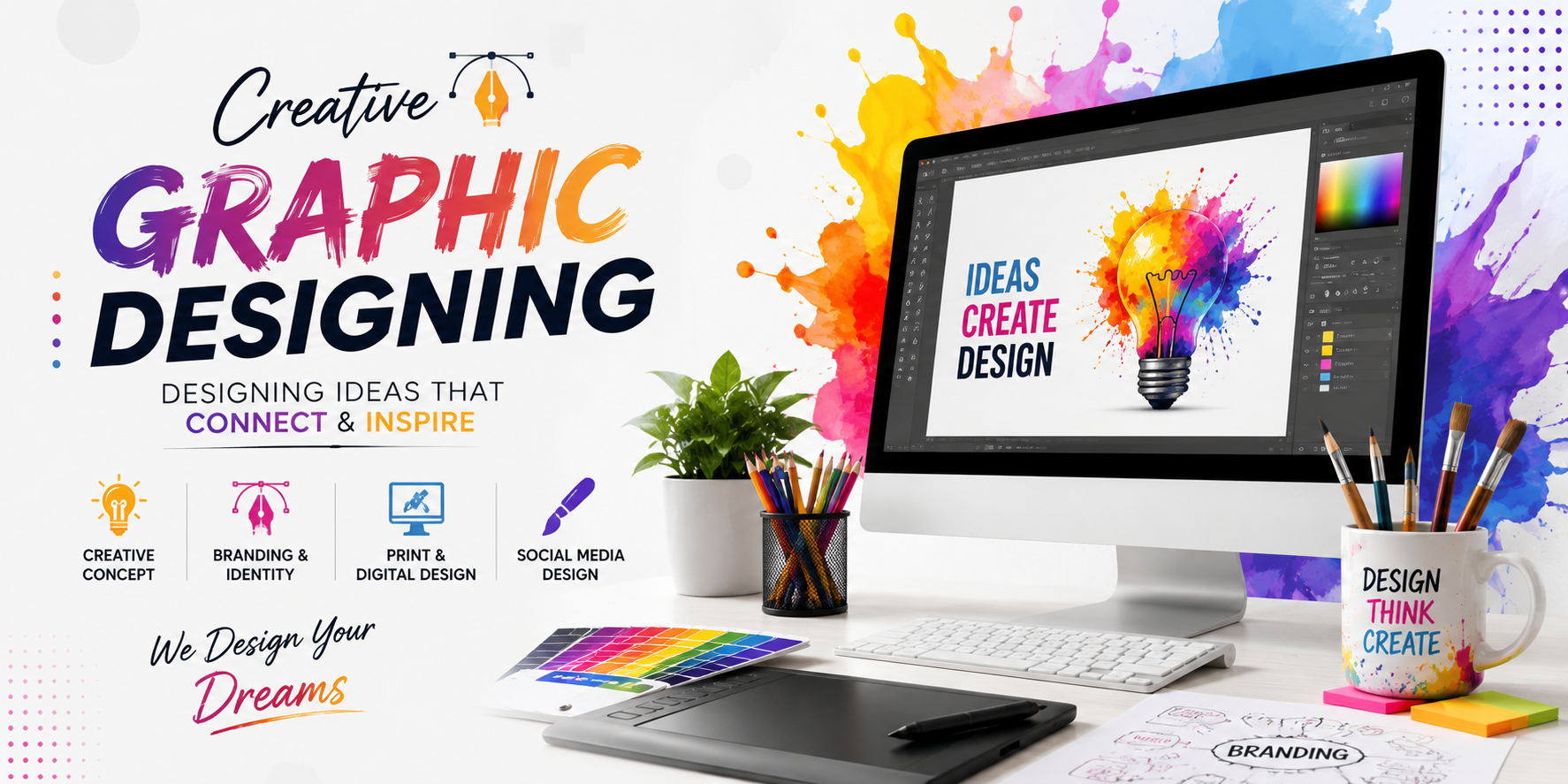 Graphic design desk with color and brand planning